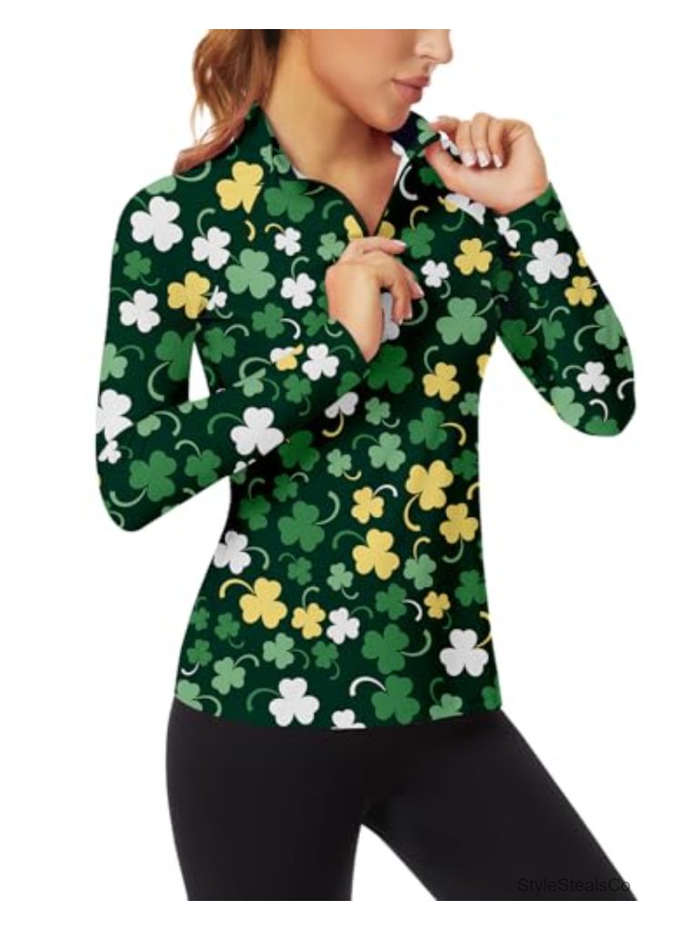 Long Sleeve Quarter Zip Athletic Shirt Moisture Wicking Workout Tennis Top